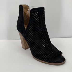Lucky Brand Larise perforated suede peeptoe bootie block heel 10